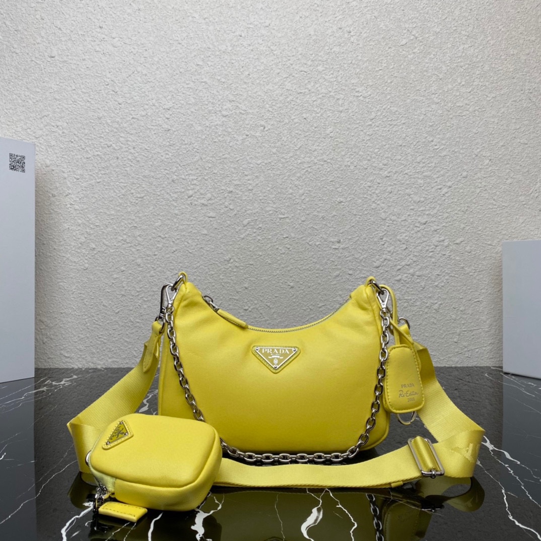 Prada Padded Nappa Leather Re Edition 2005 Shoulder Bag Lemon Yellow 1BH204